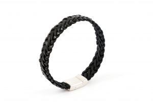 Bracelet cuir plat noir tréssé REF 0149
